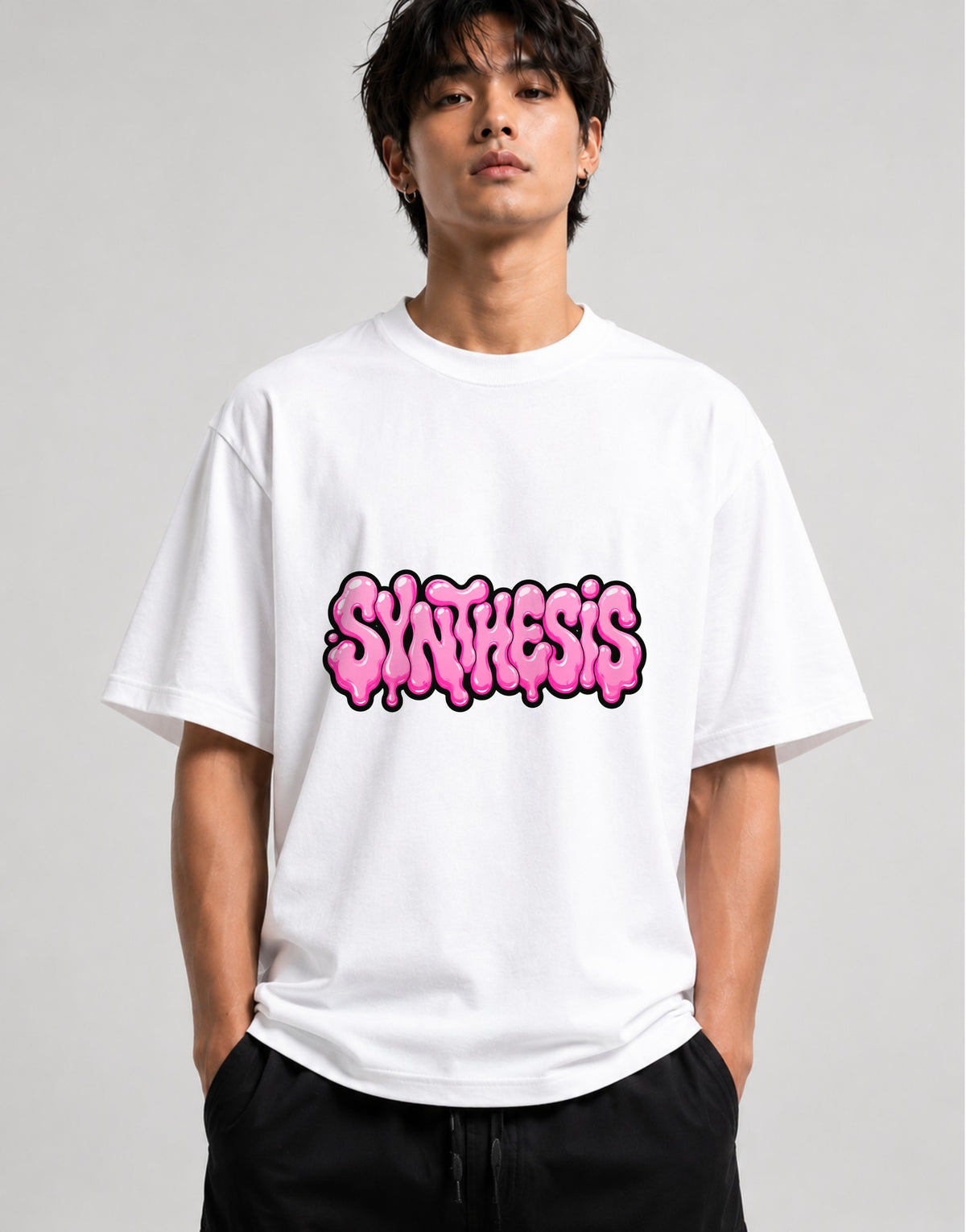 Synthesis Bubble Letters Graphic Tee - Pink Graffiti Style - White