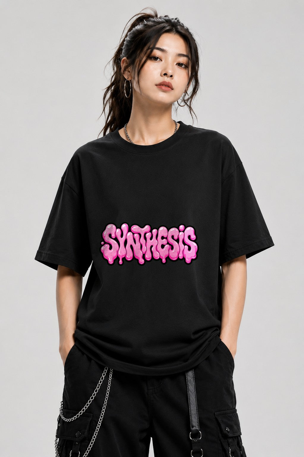 Synthesis Bubble Letters Graphic Tee - Pink Graffiti Style - Black