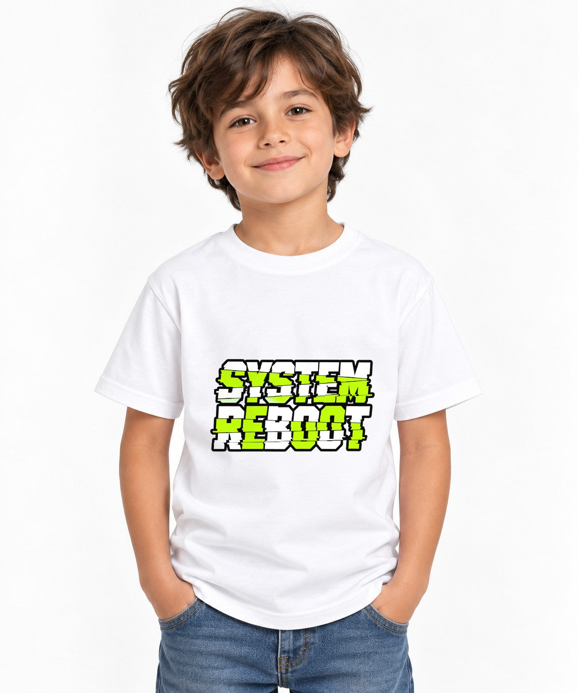 System Reboot Glitch Graphic Tee - Neon Cyberpunk Streetwear - White