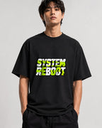System Reboot Glitch Graphic Tee - Neon Cyberpunk Streetwear - Black
