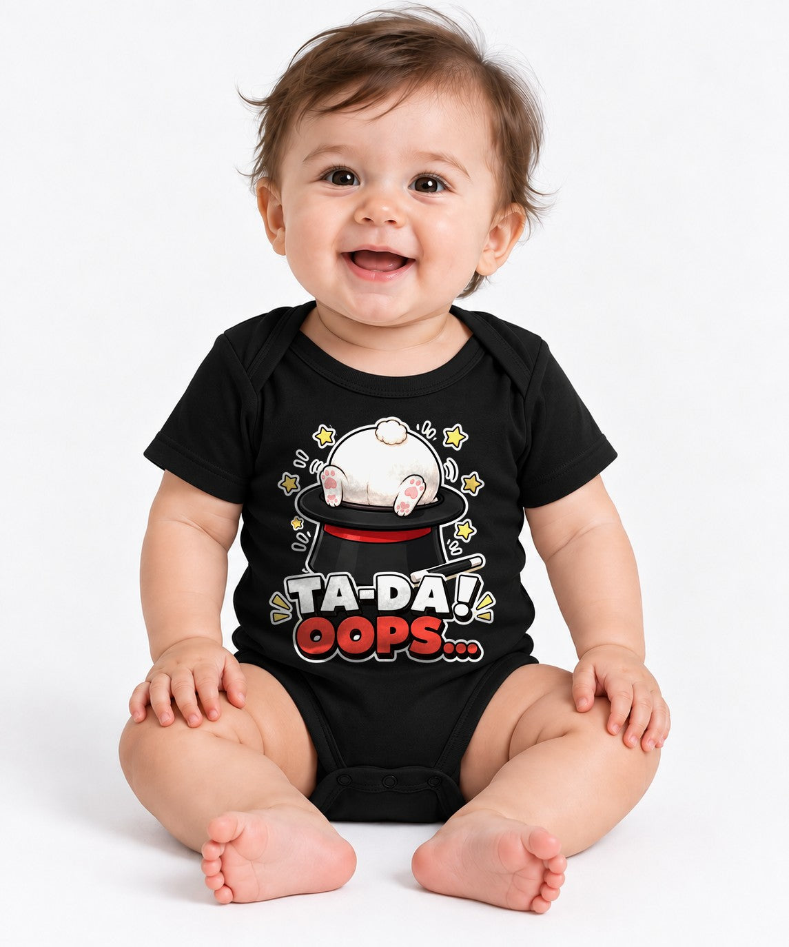 Ta-Da! Oops... Cute Bunny Butt Magic Hat Fail Graphic T-Shirt - Black