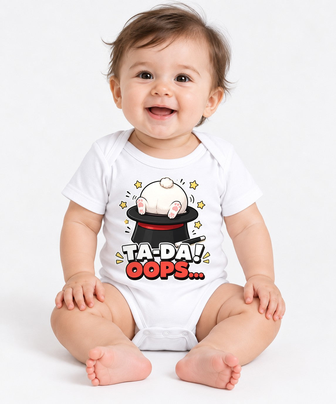 Ta-Da! Oops... Cute Bunny Butt Magic Hat Fail Graphic T-Shirt - White