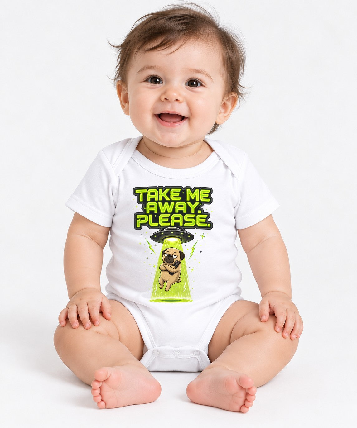 Take Me Away Please UFO Alien Pug Do - White
