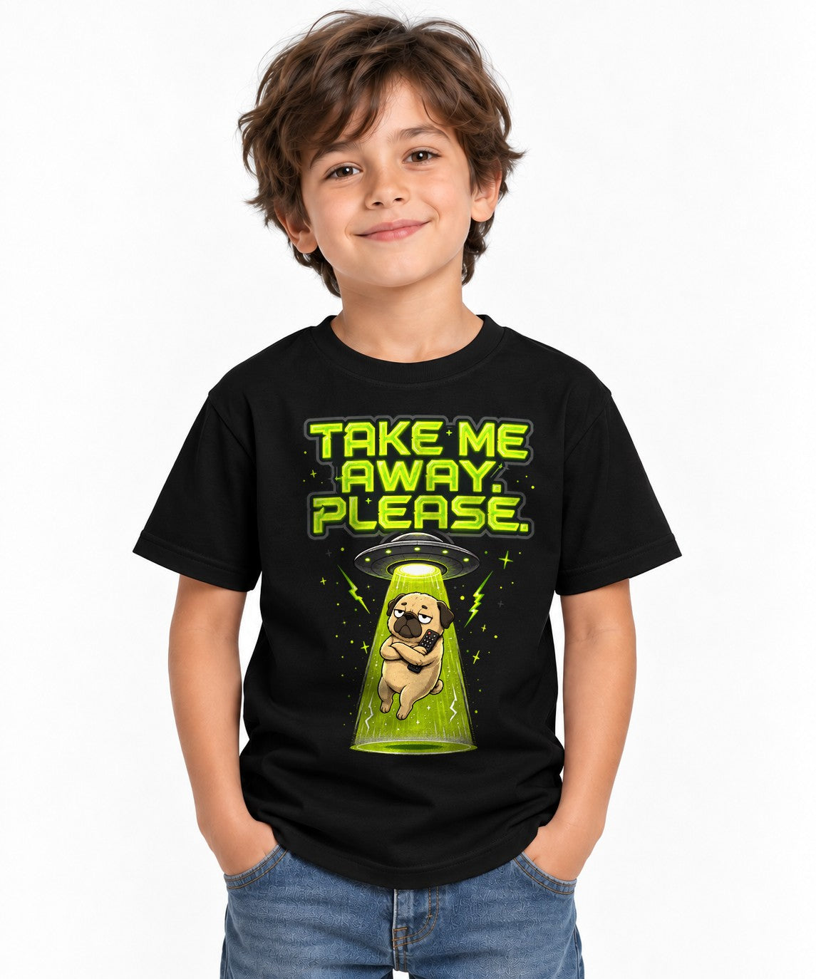 Take Me Away Please UFO Alien Pug Do - Black