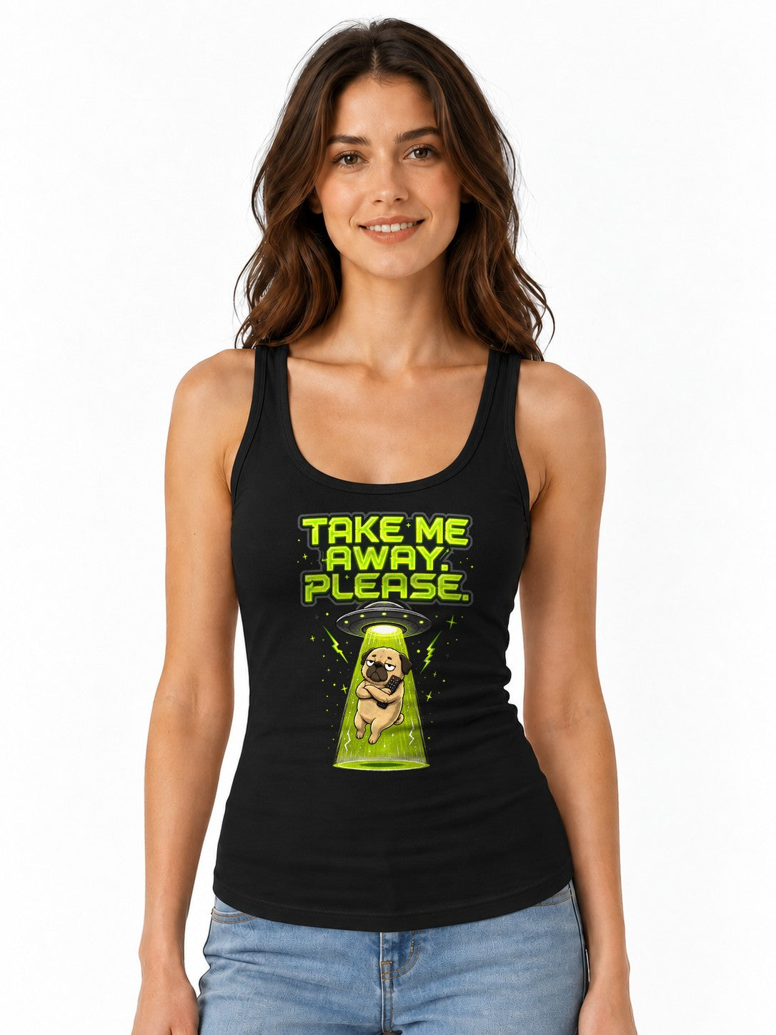 Take Me Away Please UFO Alien Pug Do - Black