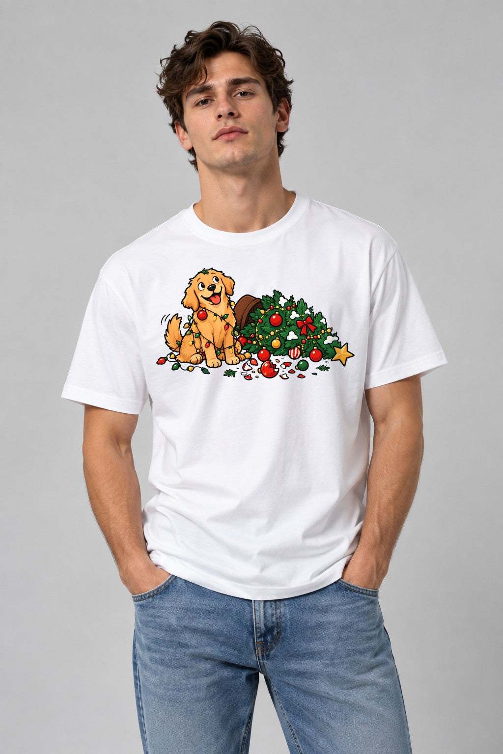 Tangled Christmas Dog - White