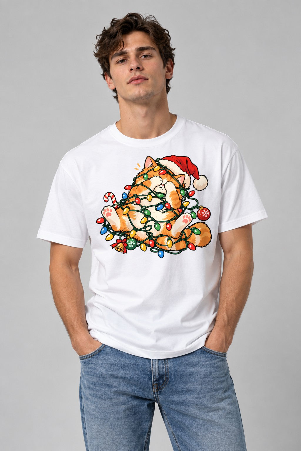 Tangled In Lights Cat - White