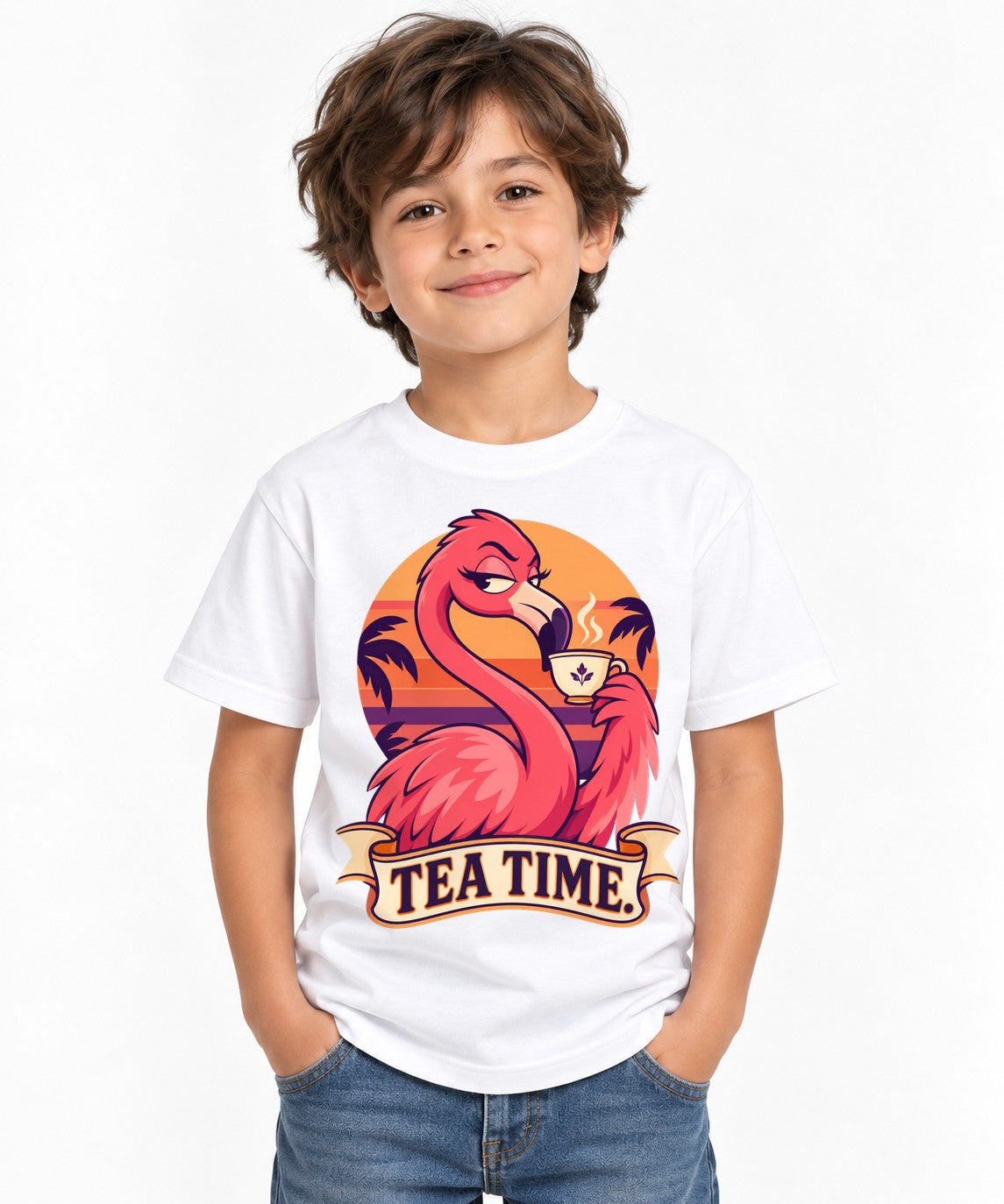 Tea Time Flamingo - White