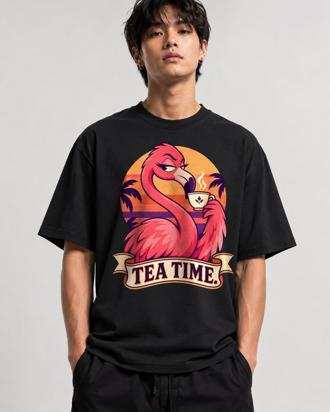 Tea Time Flamingo - Black