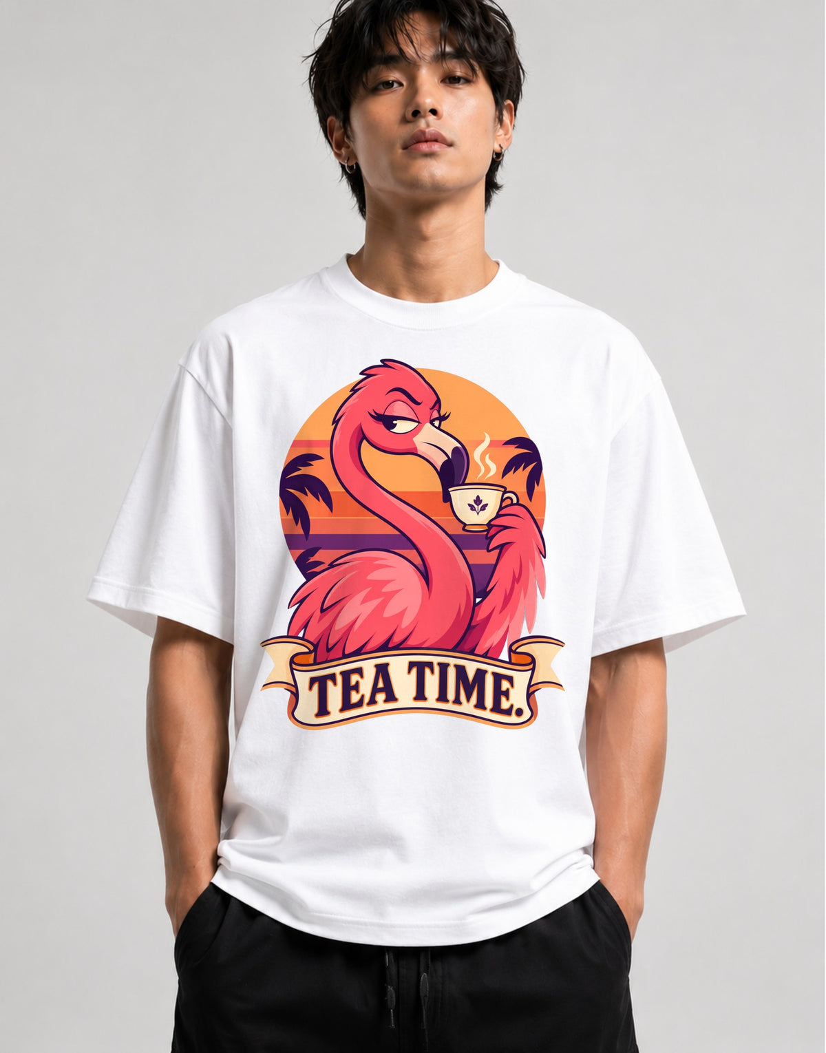 Tea Time Flamingo - White
