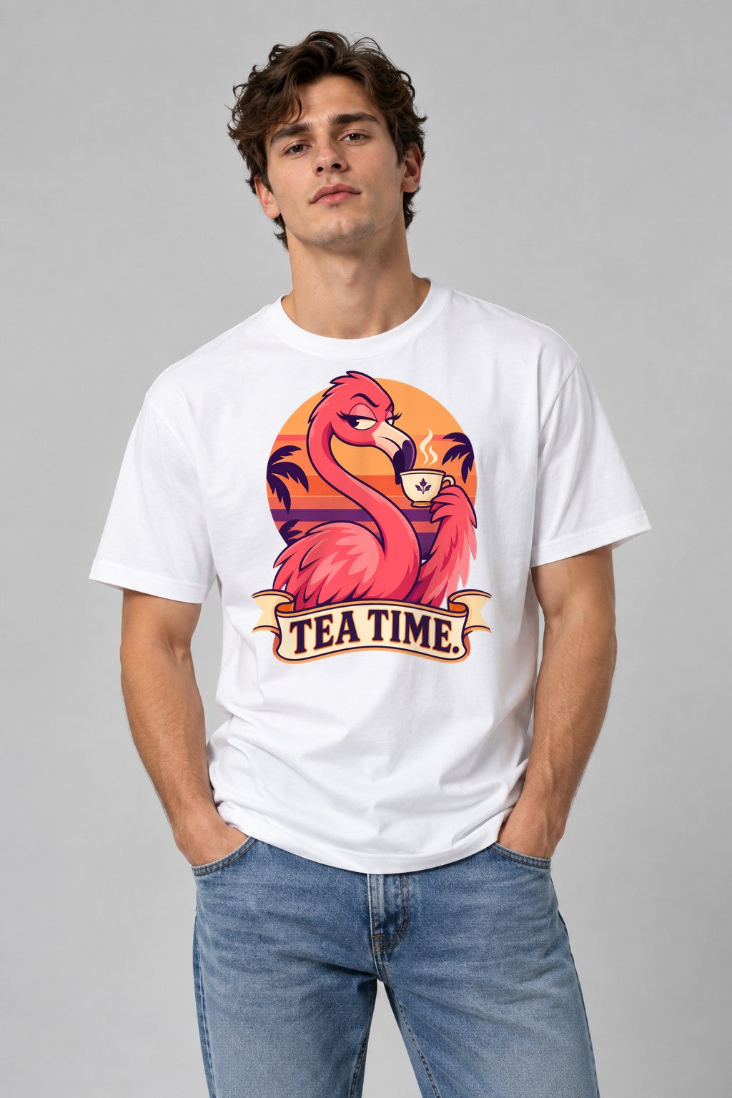 Tea Time Flamingo - White