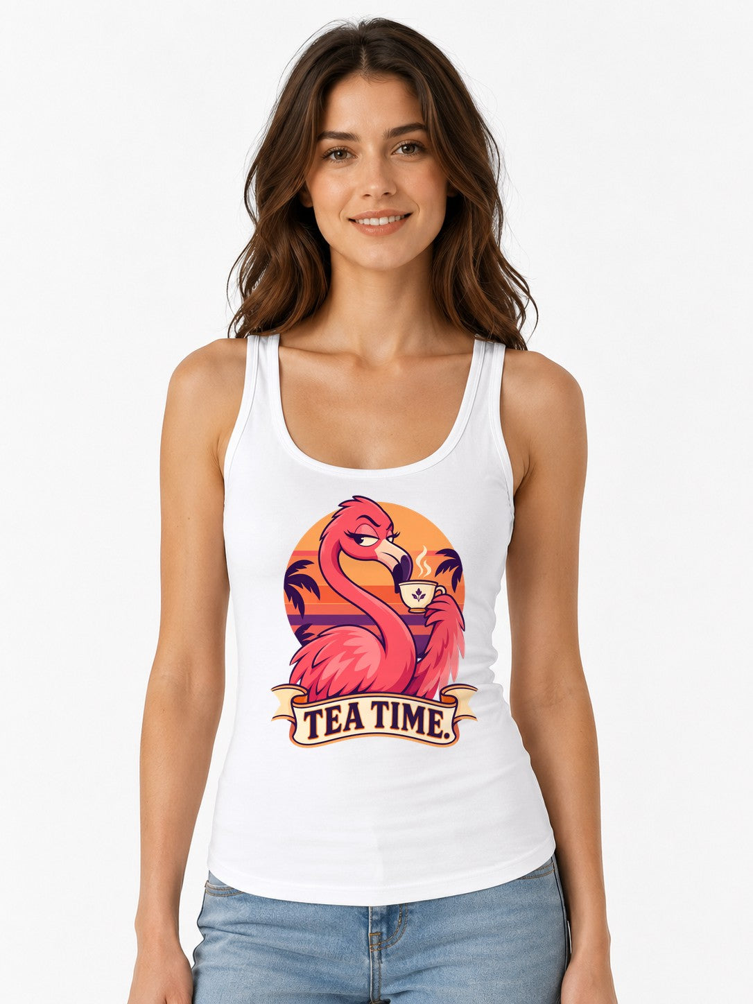 Tea Time Flamingo - White