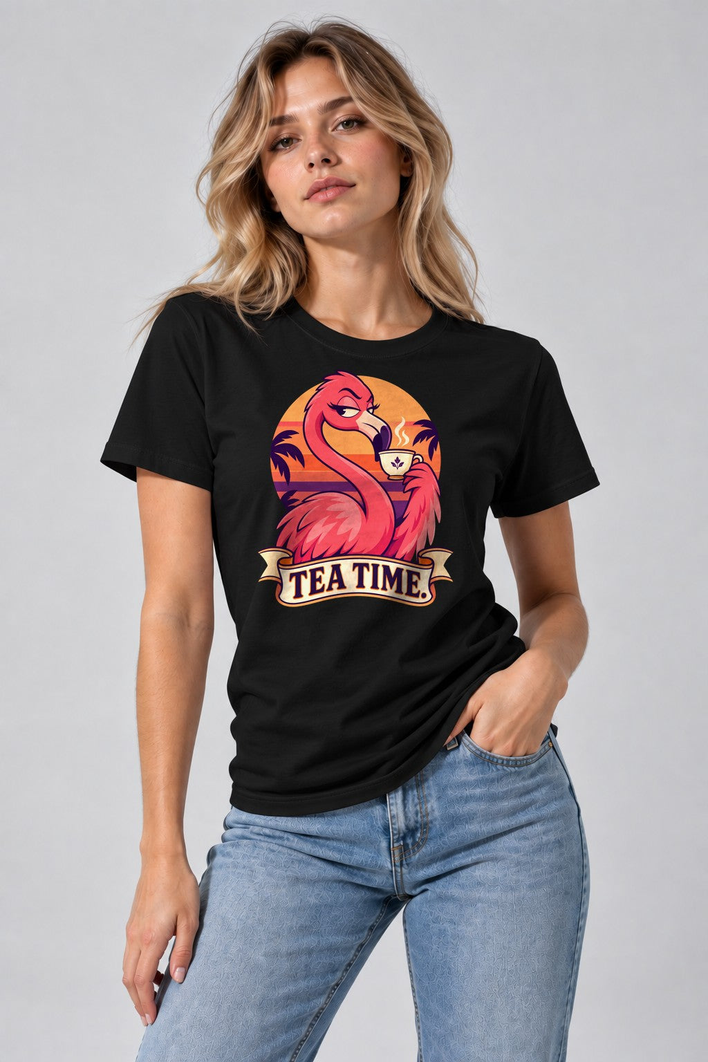 Tea Time Flamingo - Black