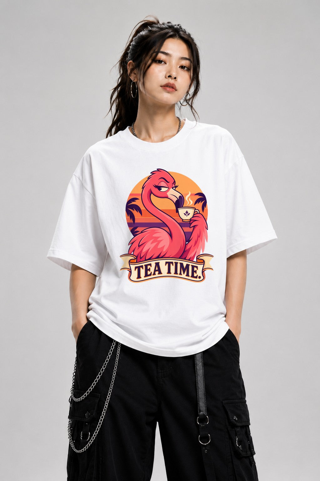 Tea Time Flamingo - White