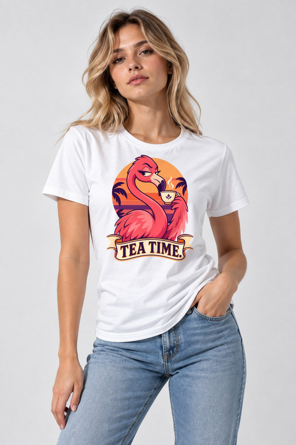 Tea Time Flamingo - White