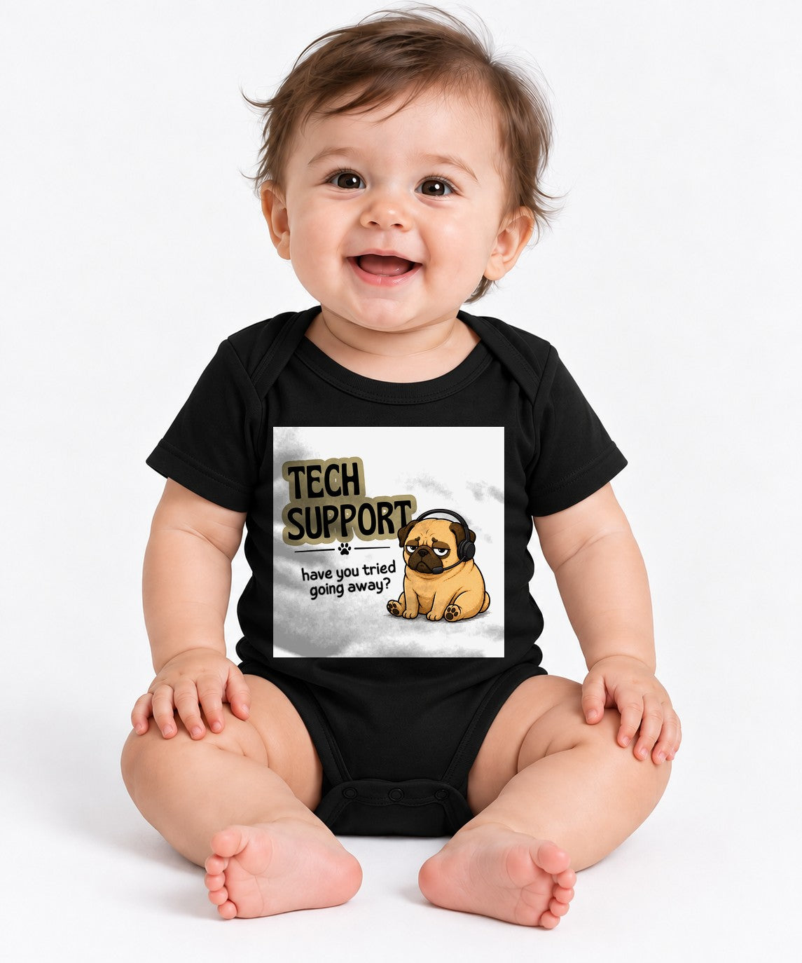 Tech Support Tired Pug Help Desk Sarcastic Dog Meme Streetwear - Black