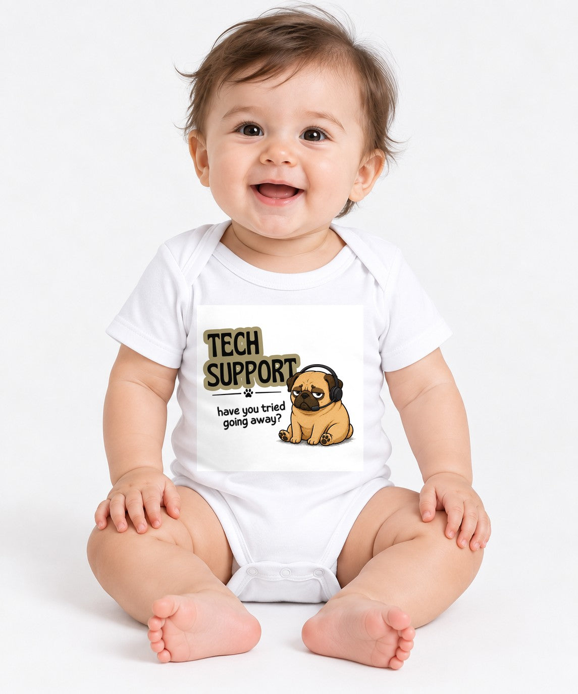 Tech Support Tired Pug Help Desk Sarcastic Dog Meme Streetwear - White