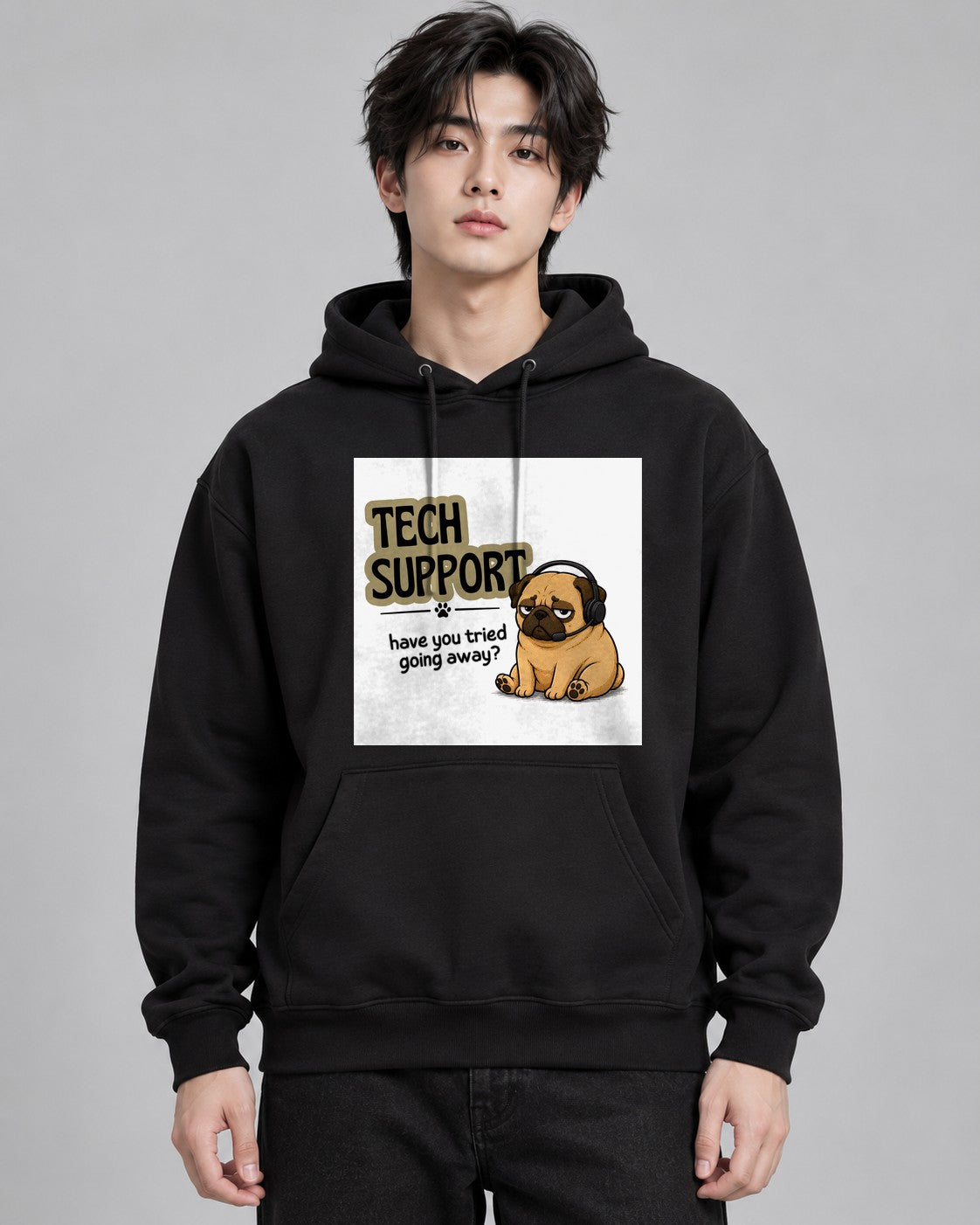 Tech Support Tired Pug Help Desk Sar - Black
