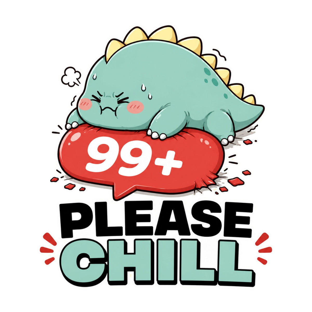 99 Plus Please Chill - Cute Dinosaur Notification Overload T-Shirt