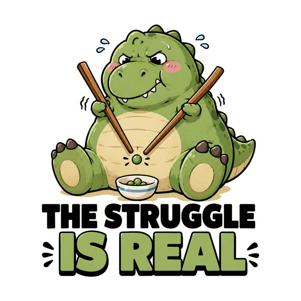The Struggle Is Real - Cute Dinosaur Chopsticks Funny Food Graphic T-Shirt