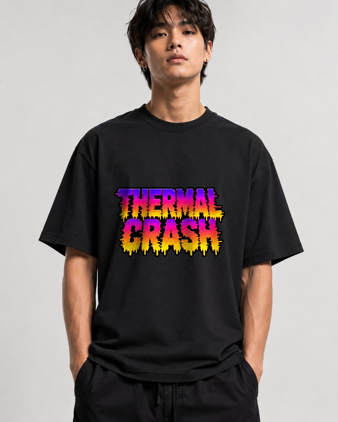 Thermal Crash Graphic Tee - Glitch Vaporwave Distortion Art - Black