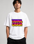 Thermal Crash Graphic Tee - Glitch Vaporwave Distortion Art - White