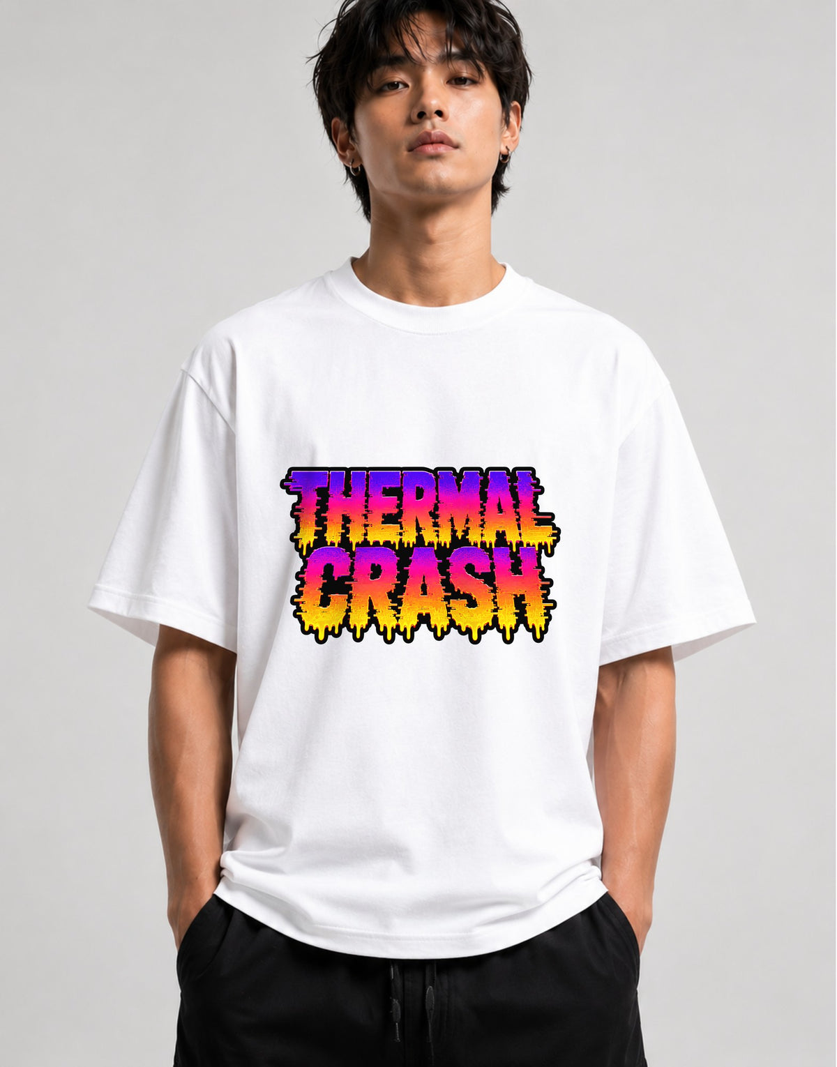 Thermal Crash Graphic Tee - Glitch Vaporwave Distortion Art - White