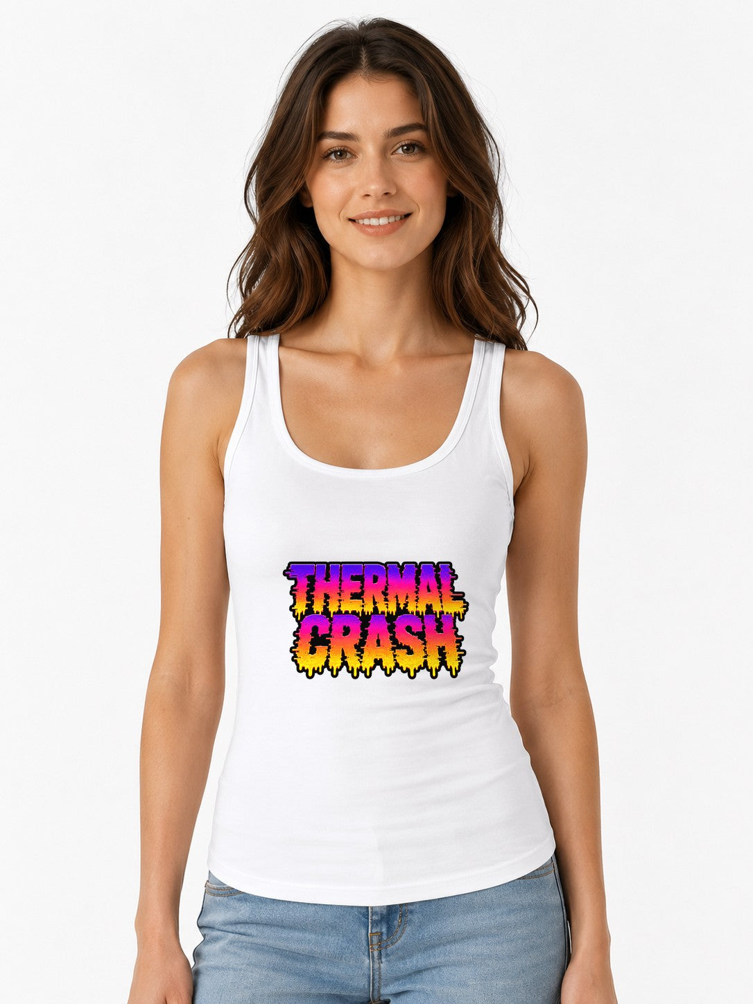 Thermal Crash Graphic Tee - Glitch Vaporwave Distortion Art - White
