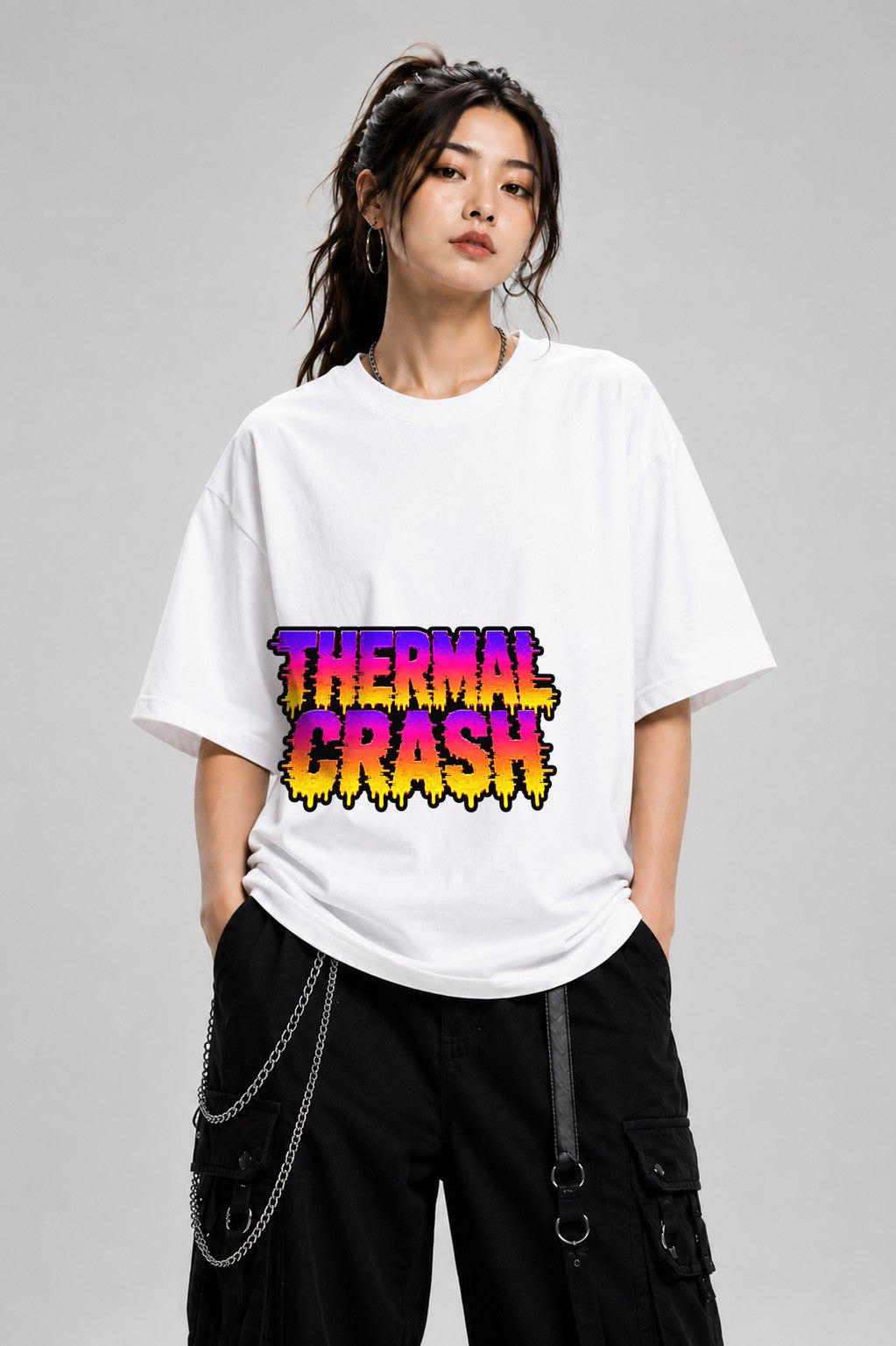 Thermal Crash Graphic Tee - Glitch Vaporwave Distortion Art - White