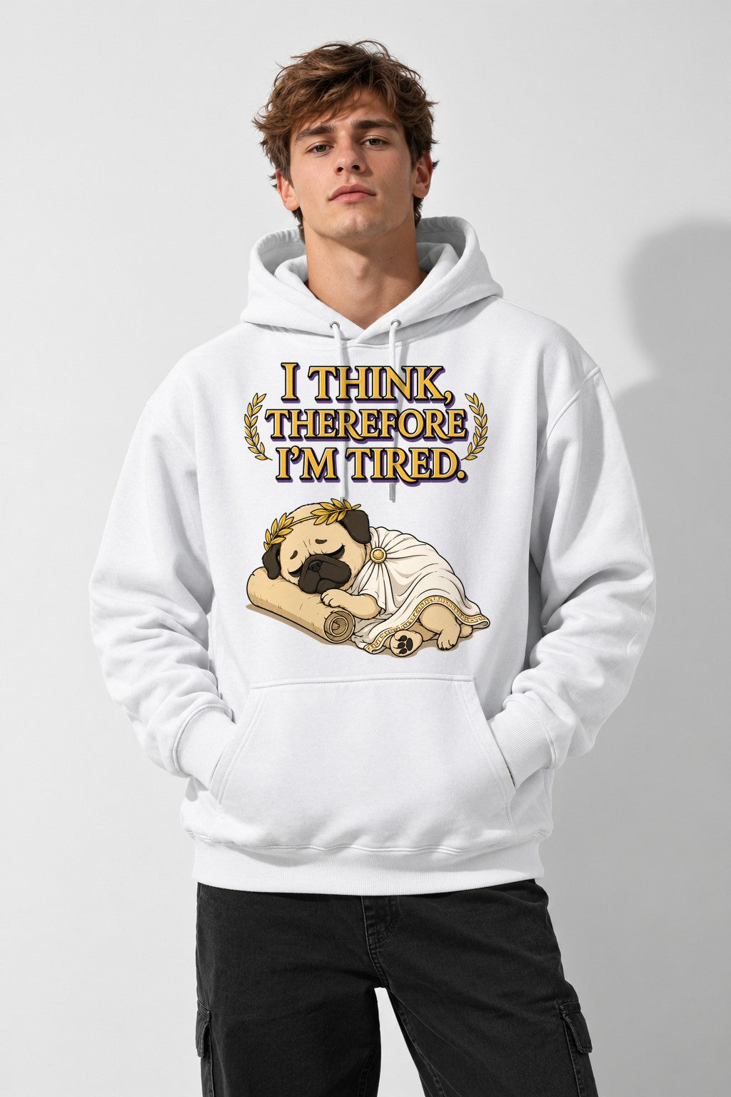 Thinking Tired Philosopher Pug - White