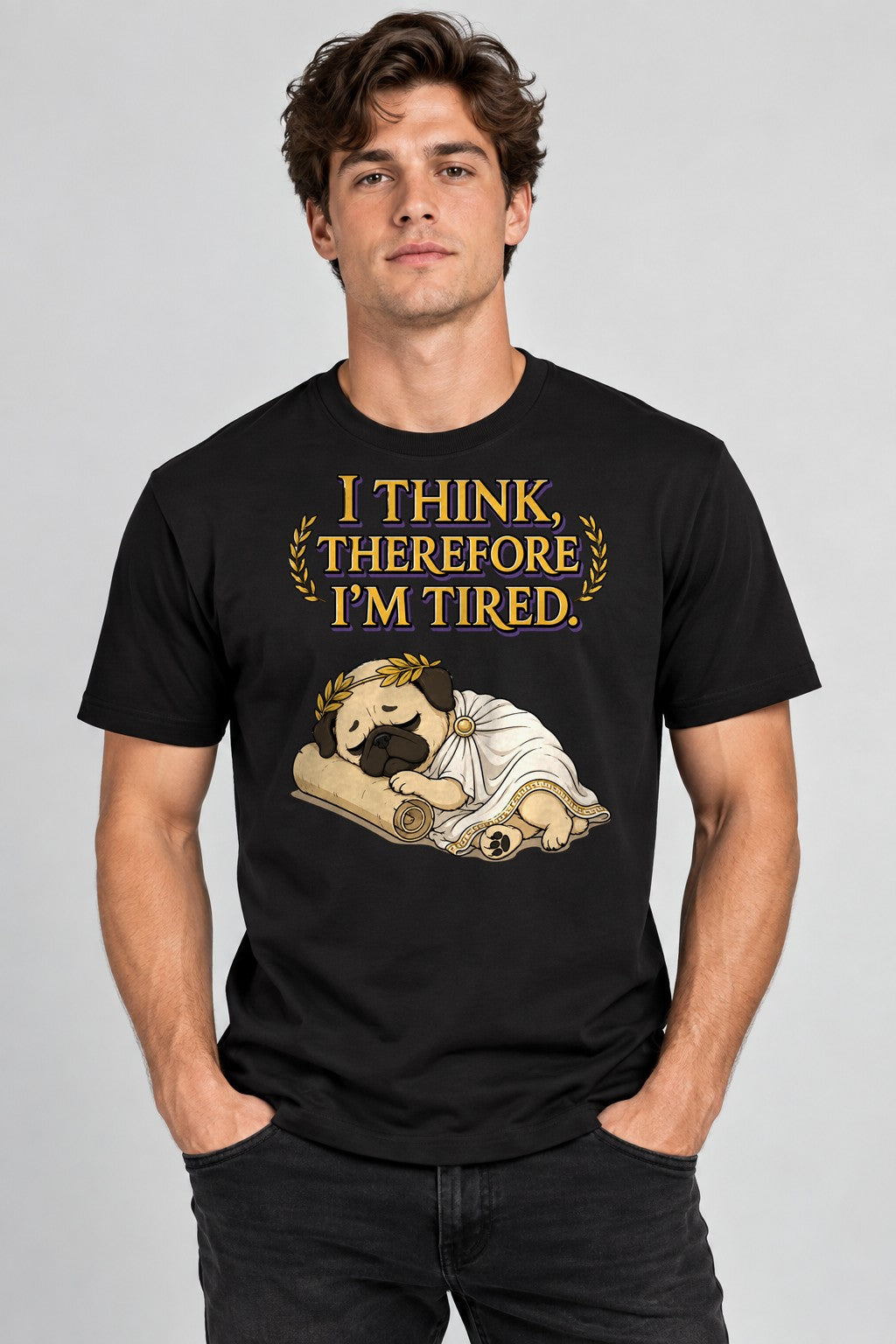 Thinking Tired Philosopher Pug - Black