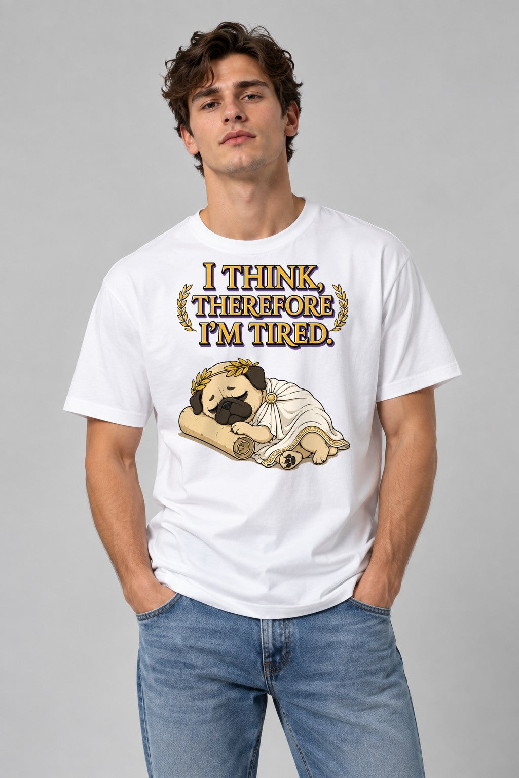Thinking Tired Philosopher Pug - White