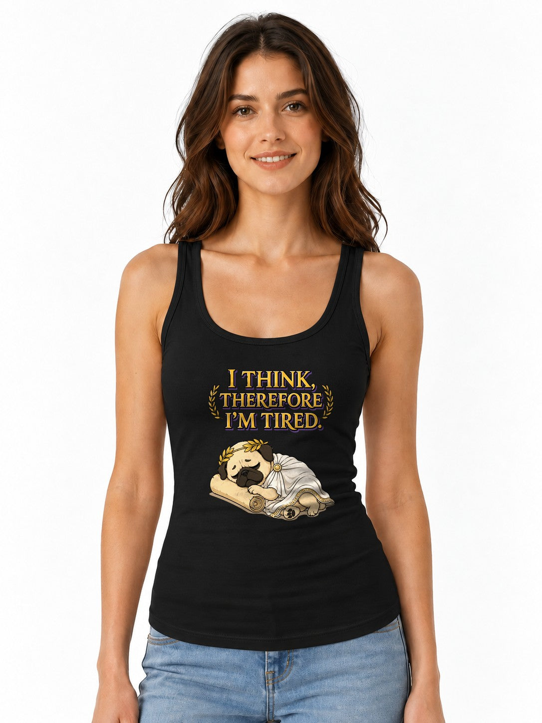 Thinking Tired Philosopher Pug Shirt - Funny Dog Meme Tee - Black