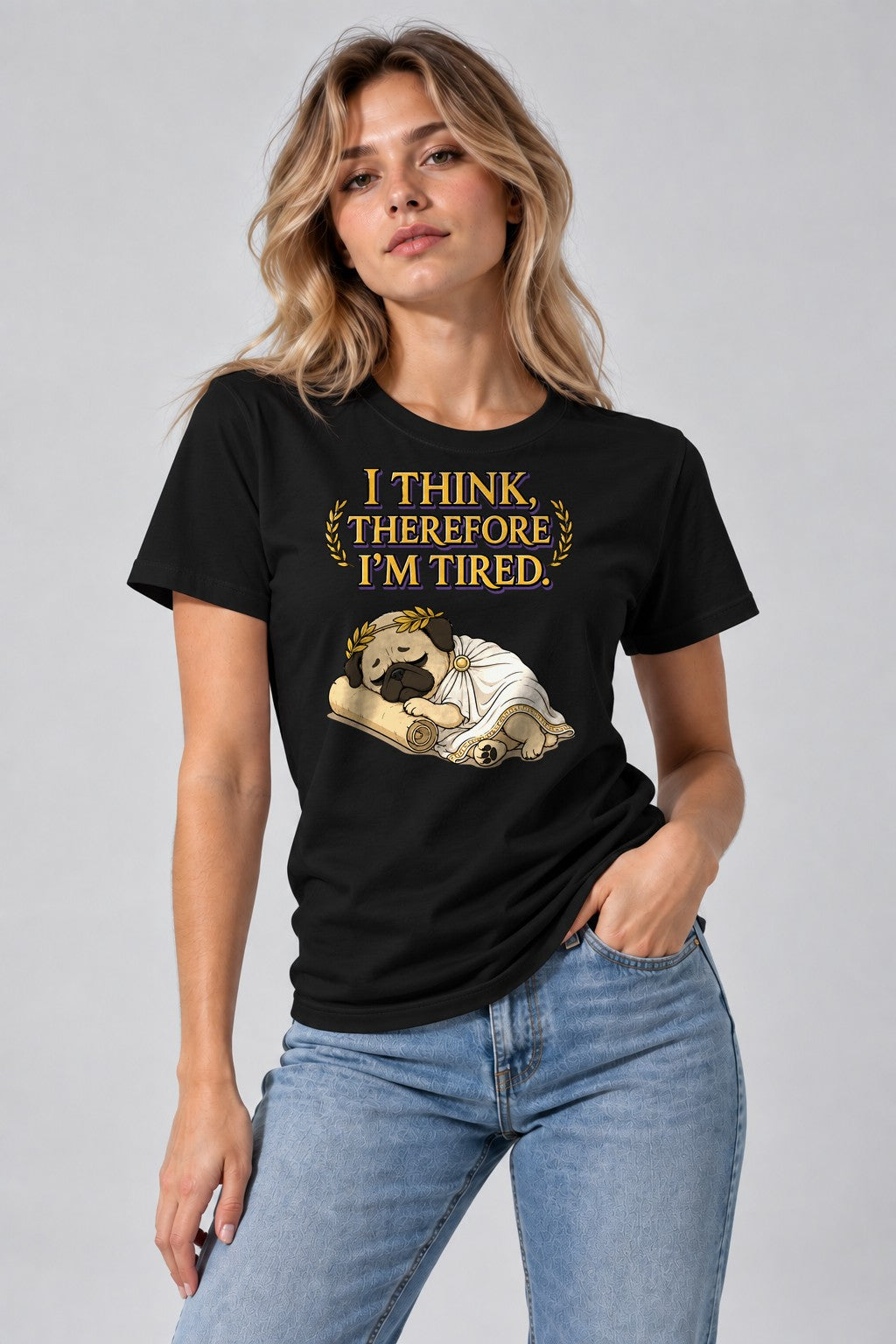 Thinking Tired Philosopher Pug - Black