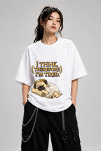 Thinking Tired Philosopher Pug Shirt - Funny Dog Meme Tee - White