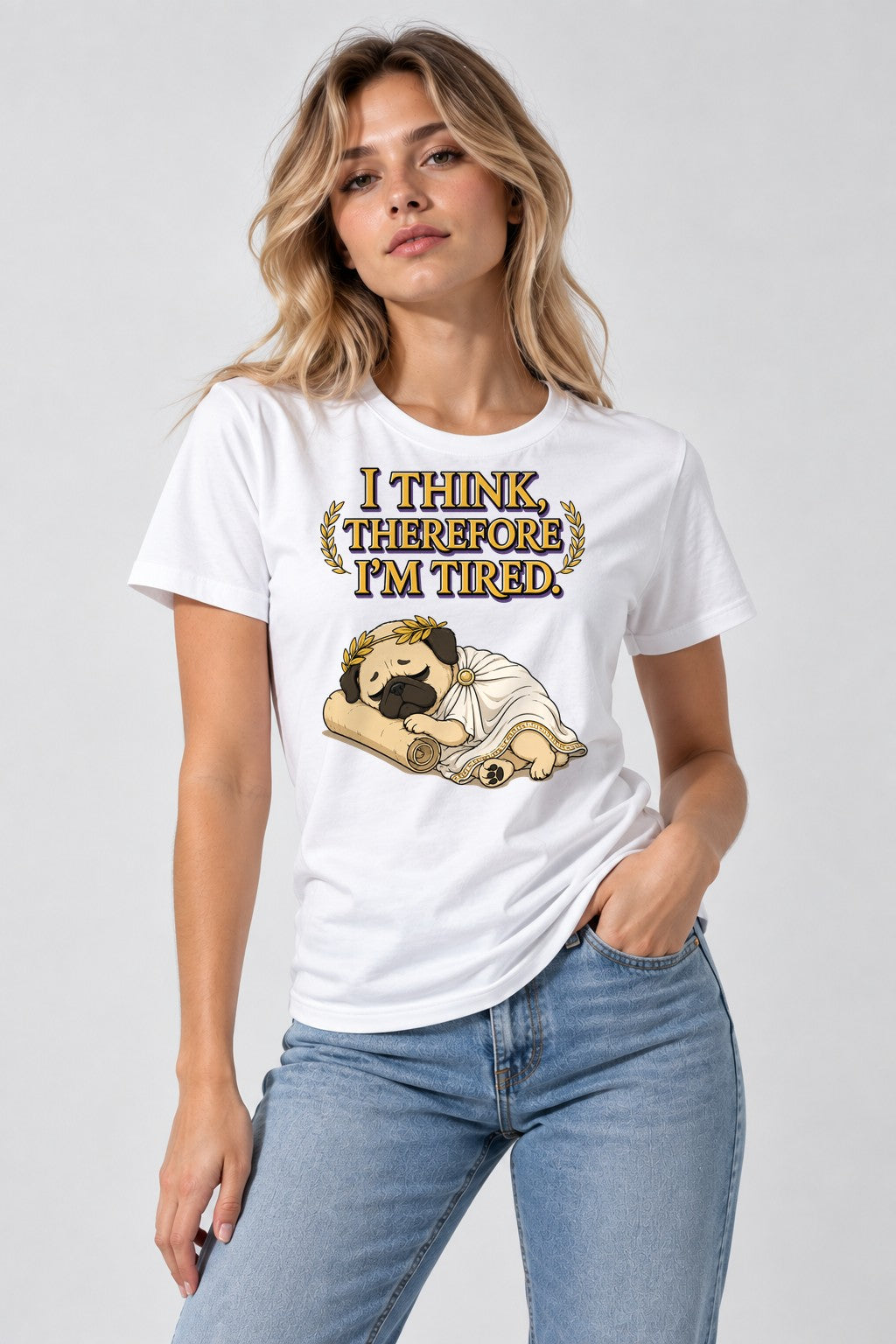 Thinking Tired Philosopher Pug - White