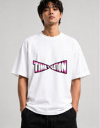 Time Dilation Retro Typography Tee - Bold Pink Gradient Design - White