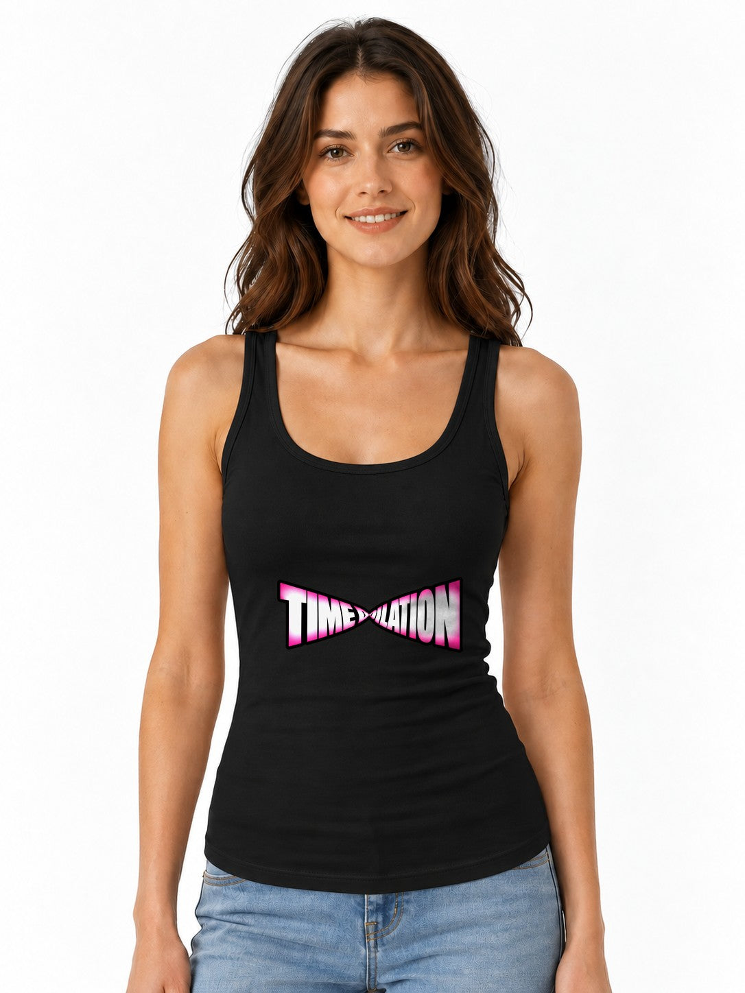 Time Dilation Retro Typography Tee - Bold Pink Gradient Design - Black