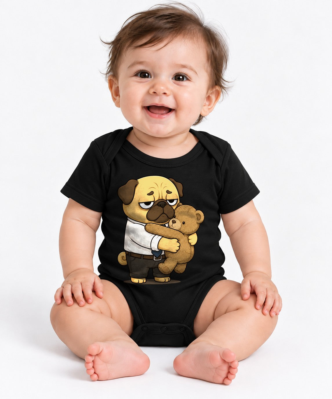 Tired Office Worker Pug Hugging Teddy Bear Funny Work Humor - Black