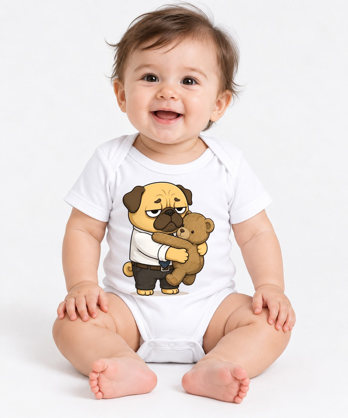 Tired Office Worker Pug Hugging Teddy Bear Funny Work Humor - White