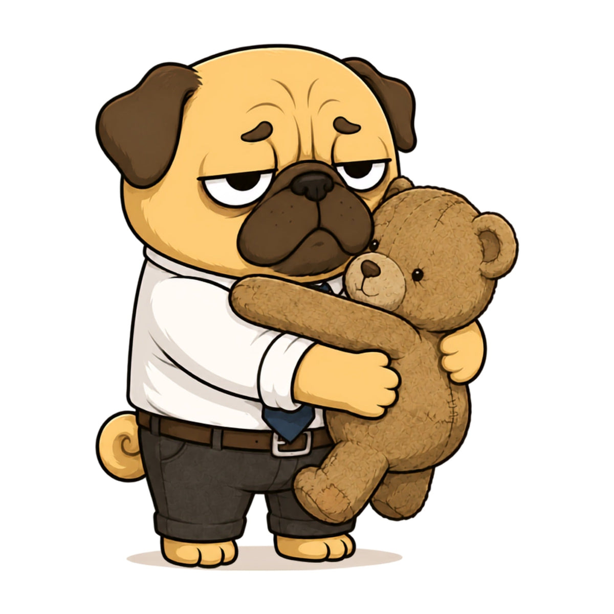 Tired Office Worker Pug Hugging Teddy Bear Funny Work Humor