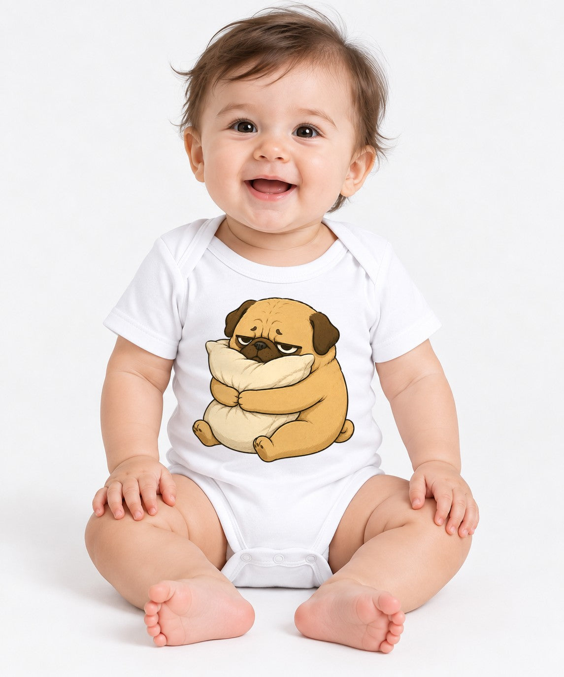Tired Pug Hugging Pillow Funny Sleep Nap Lover Grumpy Dog Humor - White