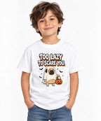 Too Lazy To Scare You Ghost Pug Shirt - Funny Halloween Tee - White