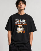 Too Lazy To Scare You Ghost Pug Shirt - Funny Halloween Tee - Black