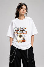 Too Lazy To Scare You Ghost Pug Shirt - Funny Halloween Tee - White
