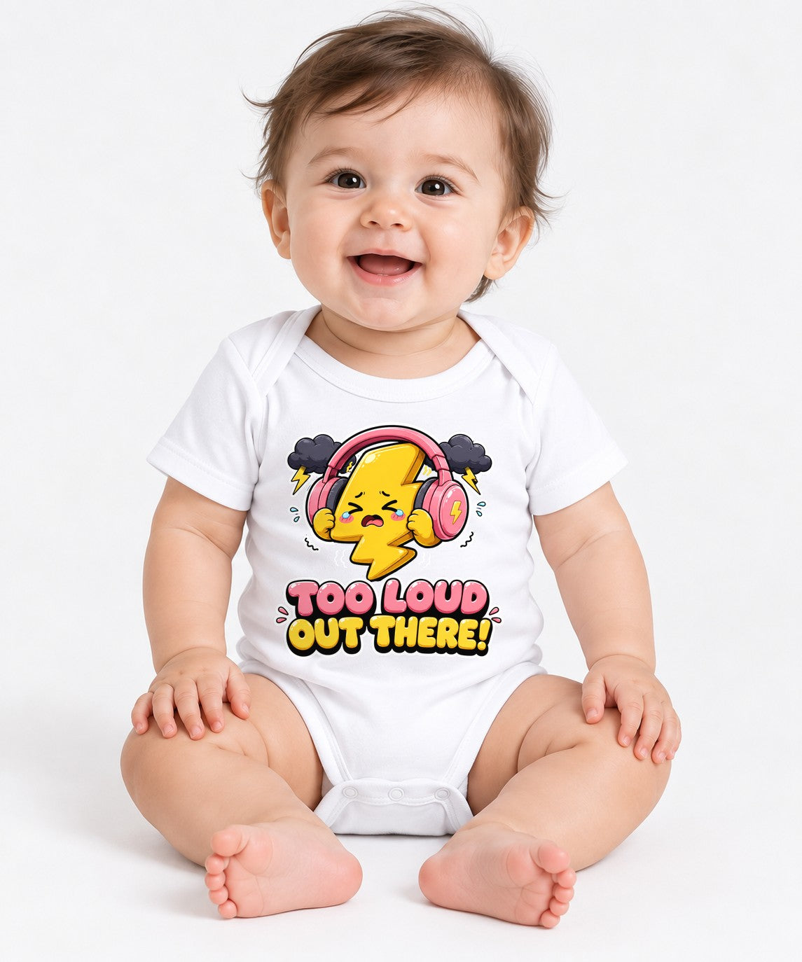Too Loud Out There - Cute Introvert Sensory Overload Headphones Graphic T-Shirt - White