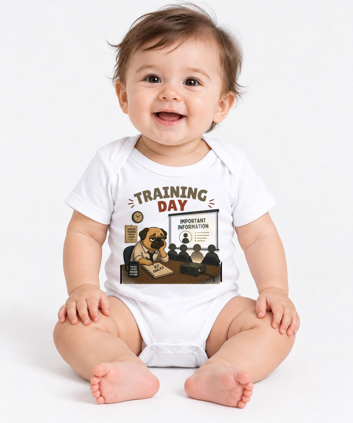Training Day Funny Bored Pug Dog Office Meeting Work Humor - White