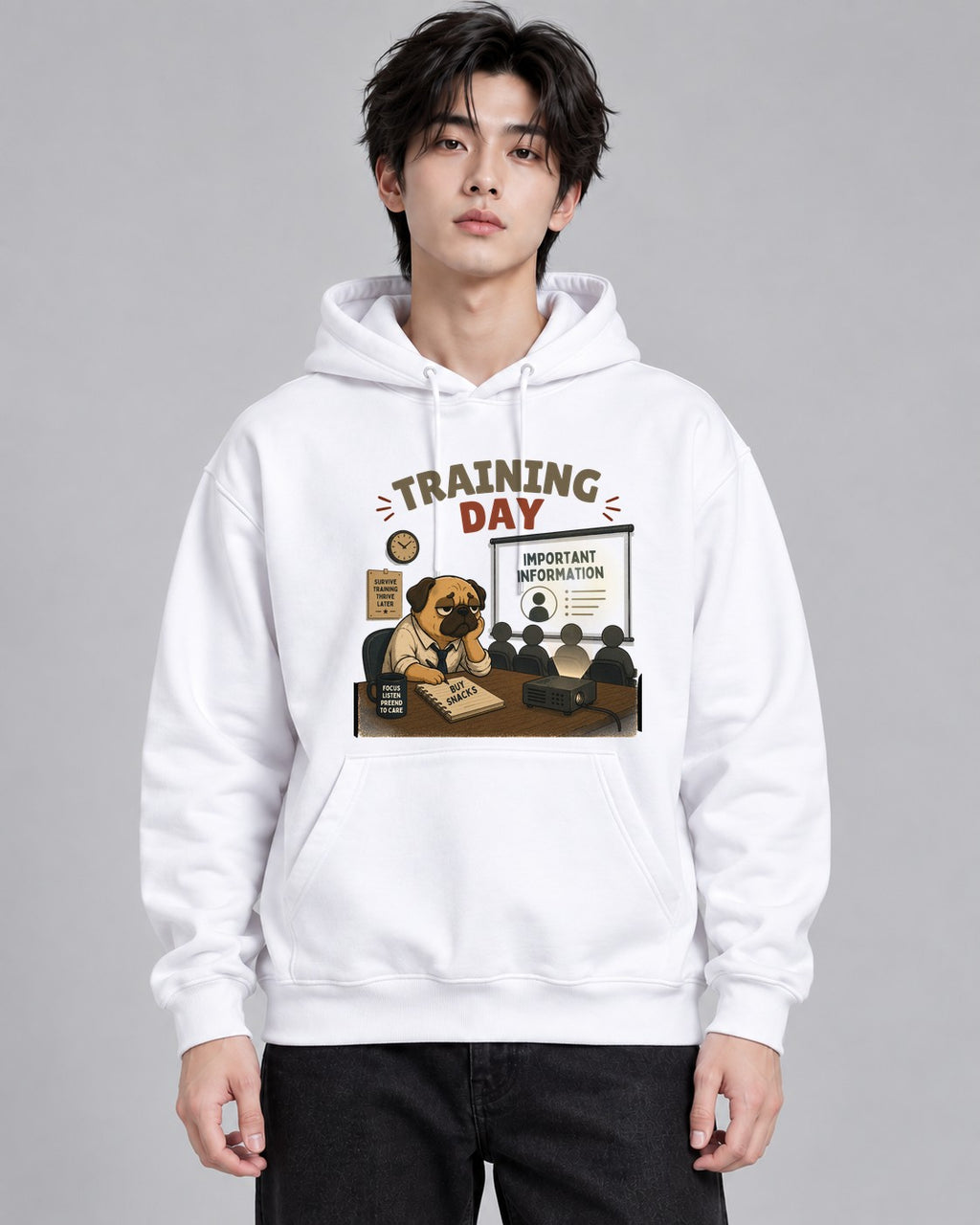 Training Day Funny Bored Pug Dog Off - White