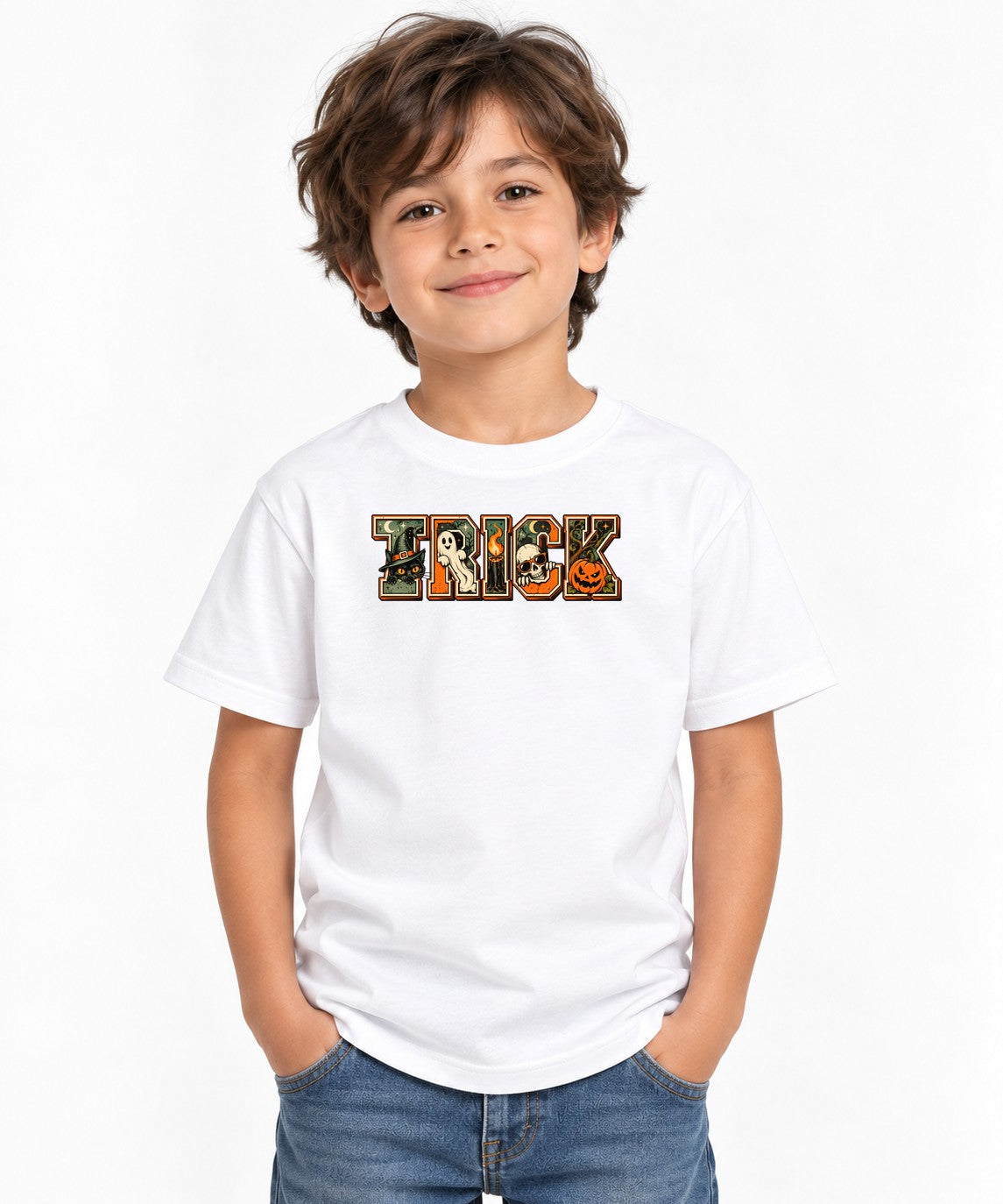 Trick Halloween Lettering - White