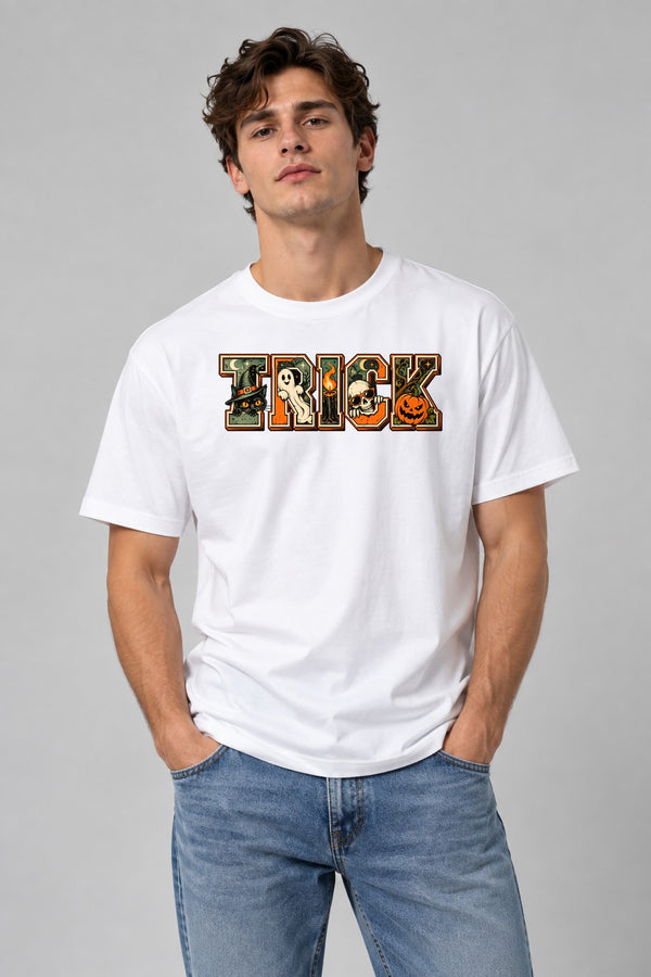 Trick Halloween Lettering - White